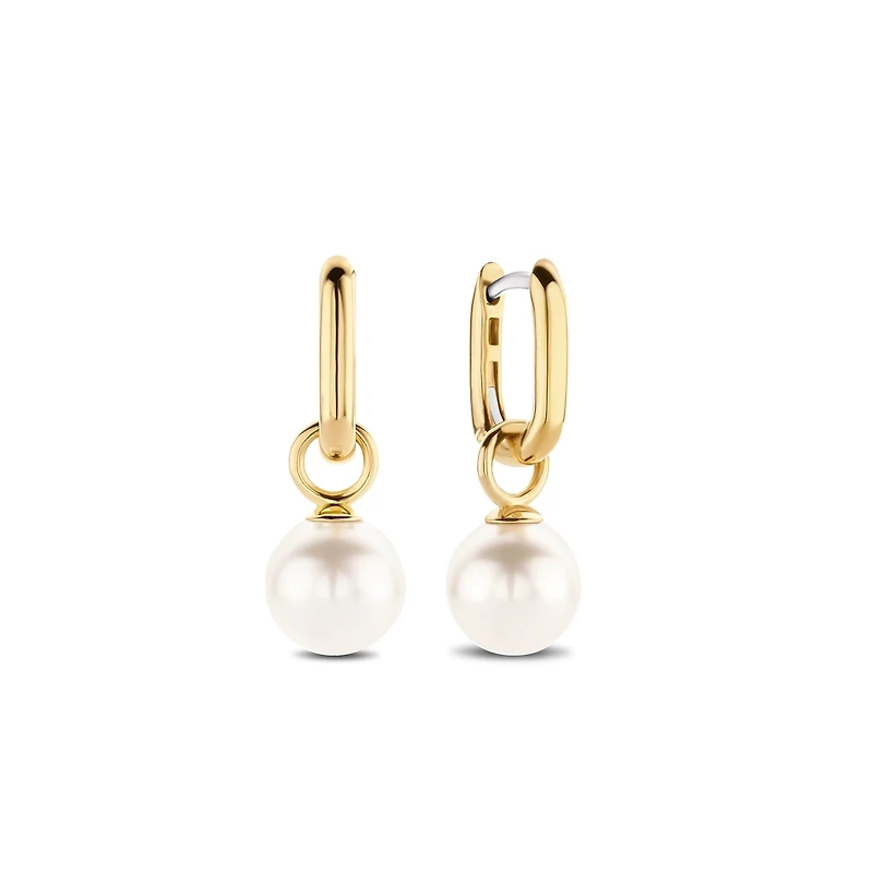 Golden Link Pearl Charm Earrings