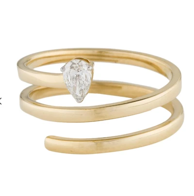 Spiral Ring with Pear Diamond