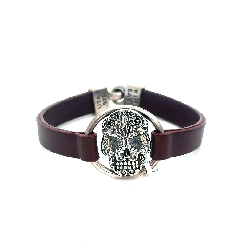 Baroque Skull Centerpiece on Leather Strap Bracelet