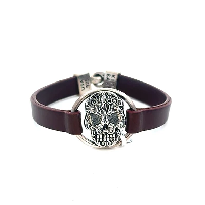 Baroque Skull Centerpiece on Leather Strap Bracelet