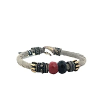 Grey Leather Bracelet with Onyx and Rubi Stones