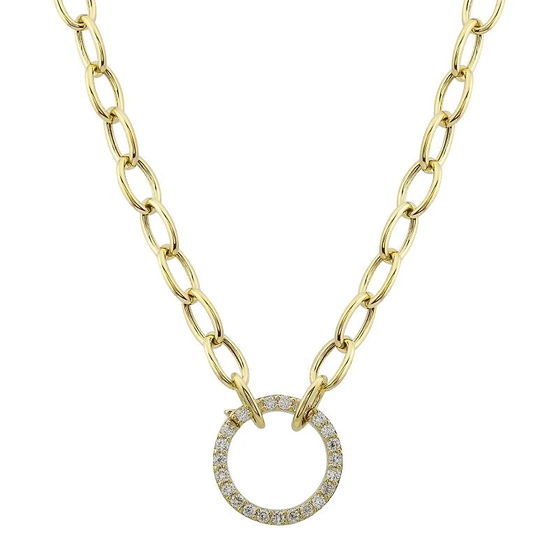 Oval Link Diamond Charm Carrier Necklace