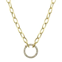 Oval Link Diamond Charm Carrier Necklace