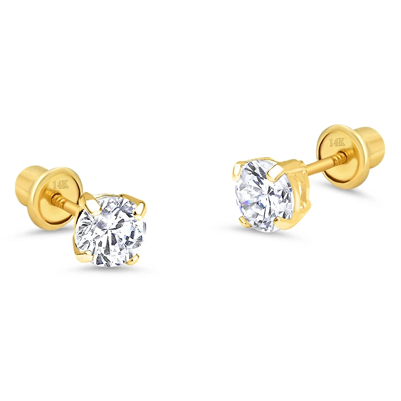 5MM Zirconia Yellow Gold Stud Earring