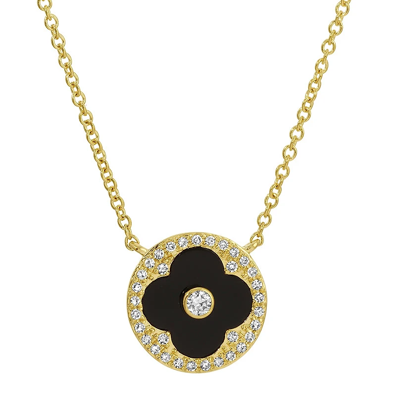 Onyx and Diamond Clover Necklace