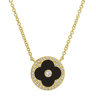 Onyx and Diamond Clover Necklace