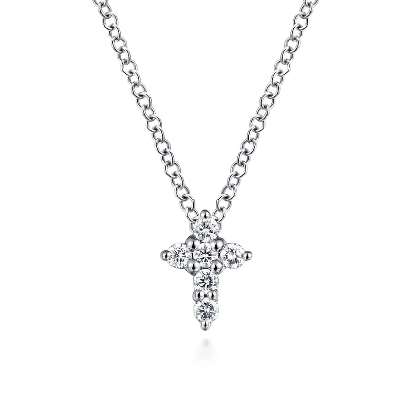 Mini Five Diamond White Gold Cross Necklace
