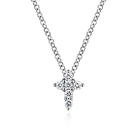 Mini Five Diamond White Gold Cross Necklace