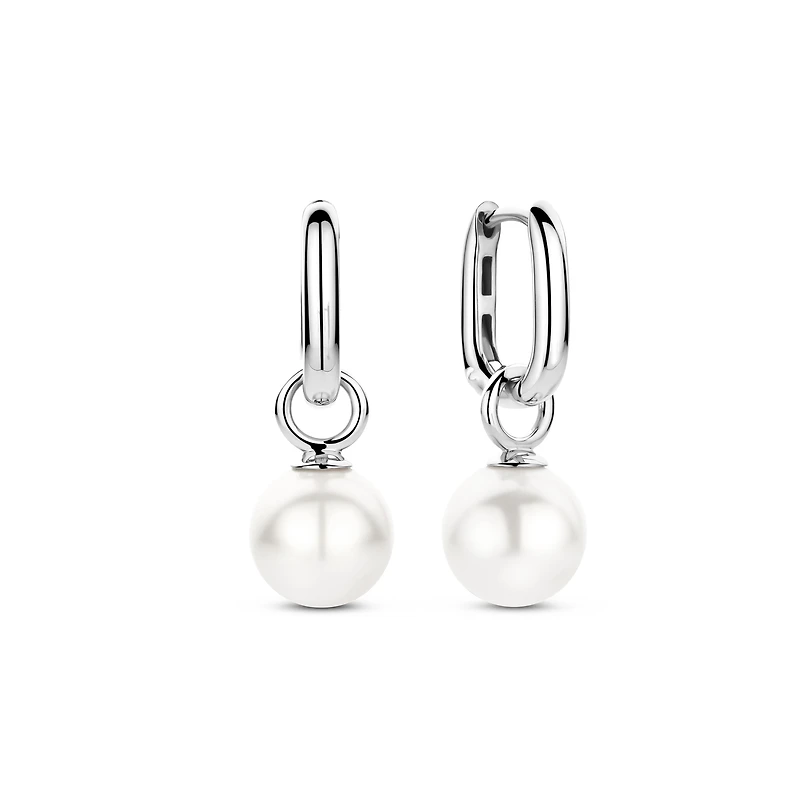 Lab Pearl Huggie Drop Earrings
