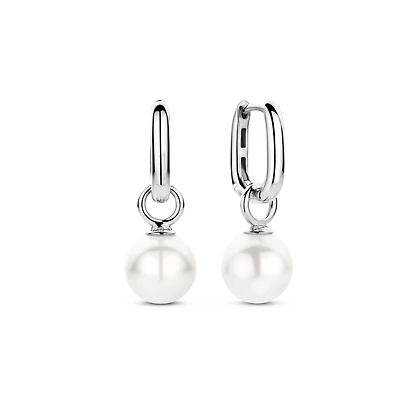 Lab Pearl Huggie Drop Earrings