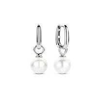 Lab Pearl Huggie Drop Earrings