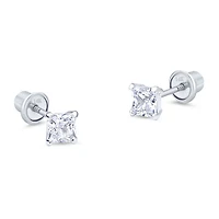 3MM Princess Cut Zirconia White Gold Stud Earring