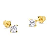4MM Princess Cut Zirconia Yellow Gold Stud Earring