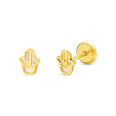 Hamsa with Mother Pearl Screwback Stud Earrings