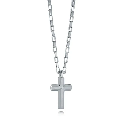 Mini Brushed Cross Steel Necklace
