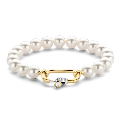 Pearl Bead Oval Clasp Bracelet