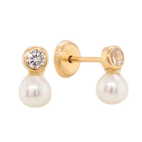 2MM Zirconia and Pearl Stud Earrings