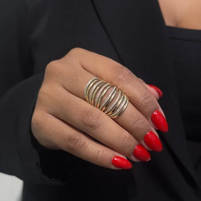 Cage Elongated Ring with Clear Zirconia