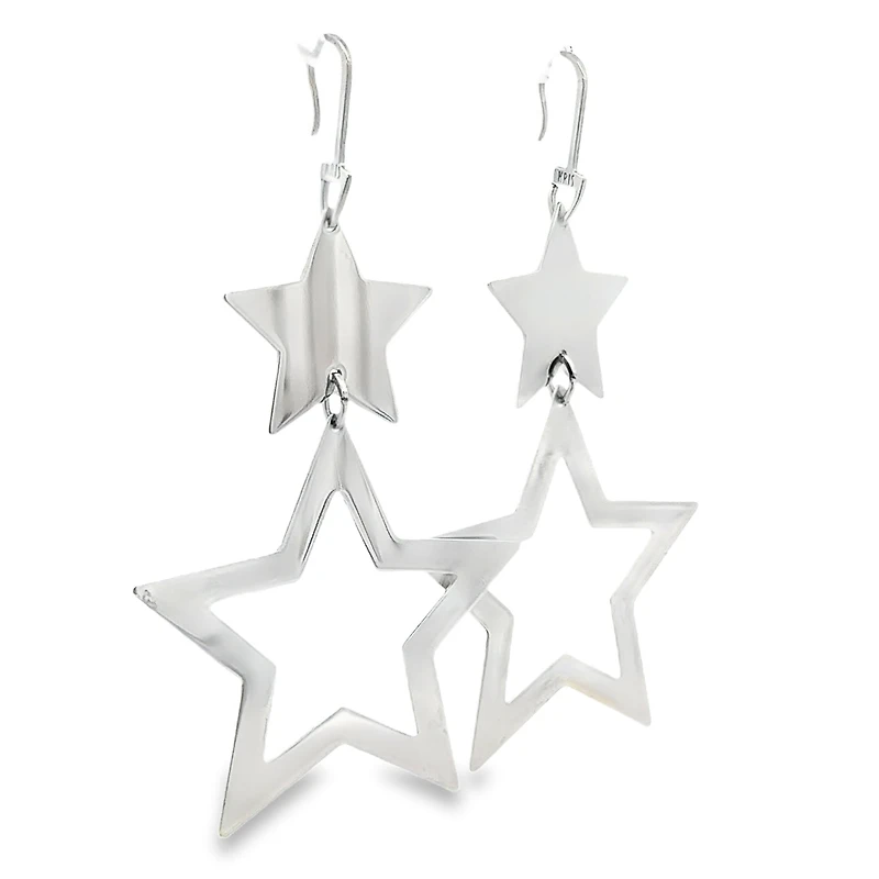 Double Star Silver Dangle Earrings