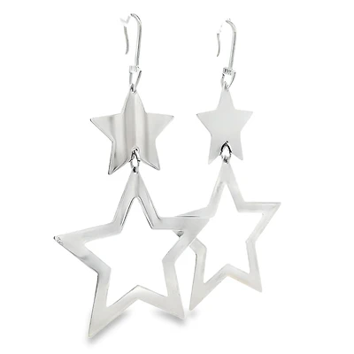 Double Star Silver Dangle Earrings