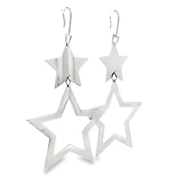 Double Star Silver Dangle Earrings