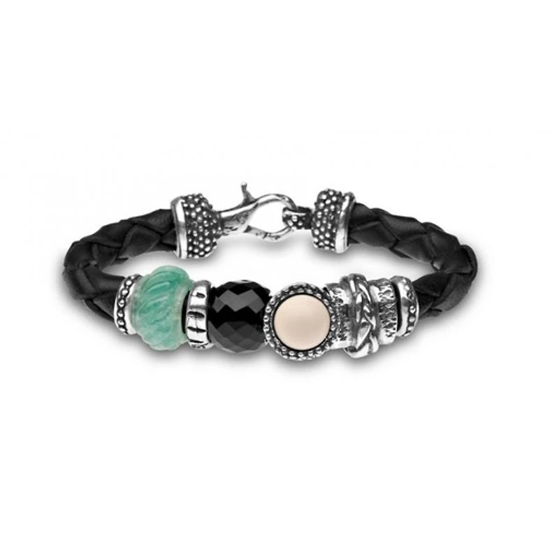 Jade and Onyx Leather Bracelet