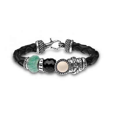 Jade and Onyx Leather Bracelet