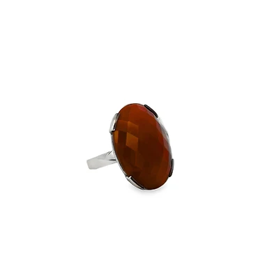 Medium Oval Orange Stone Ring  - Size 7.5