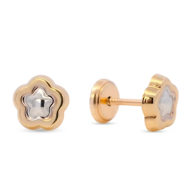 Two Tone Flower Kids Stud Earrings