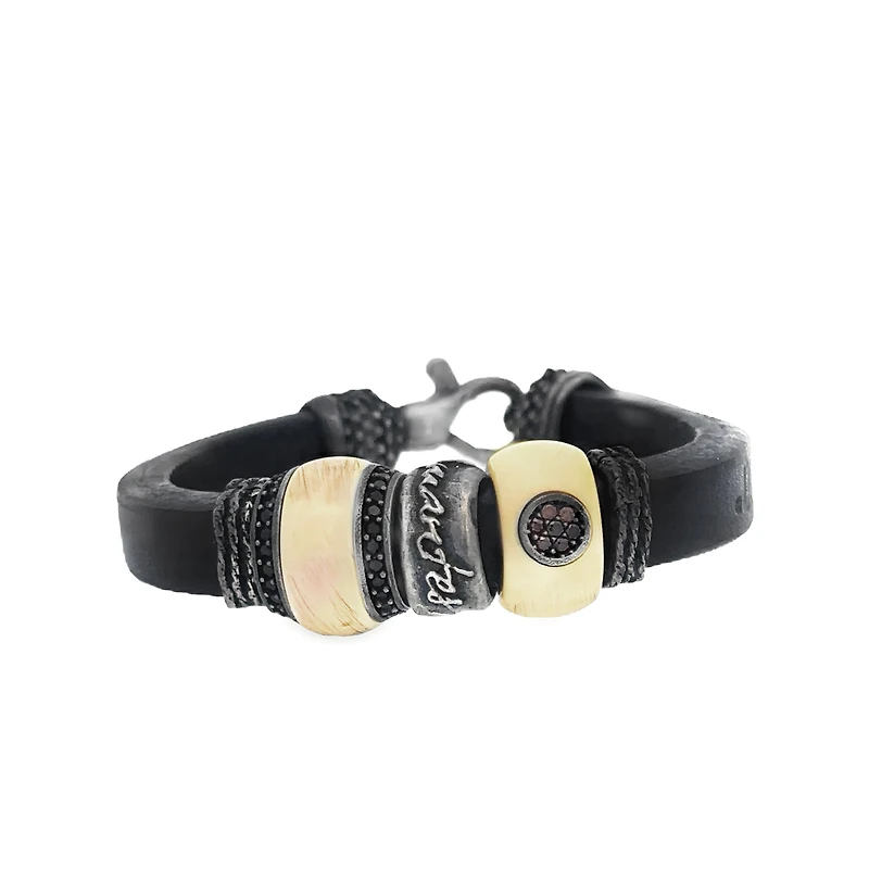 Black Leather Bracelet with Resin Beads