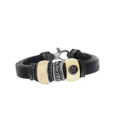 Black Leather Bracelet with Resin Beads