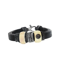 Black Leather Bracelet with Resin Beads