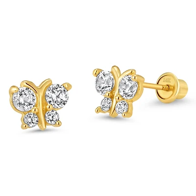 Clear Zirconia Butterfly Stud Earrings