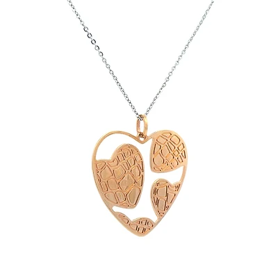 Multiple Hearts Textured Pendant Necklace