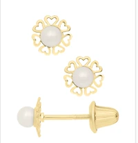 Hearts Pearl Flower Kids Stud Earrings