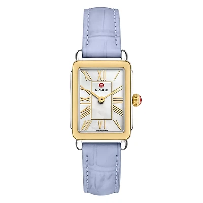 Deco Park Two-Tone 18K Gold-Plated Watch with Blue Leather Strap