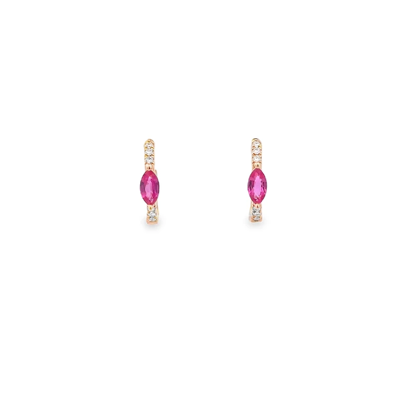 Yellow Gold Hoop Earrings with Diamonds and Rubies
