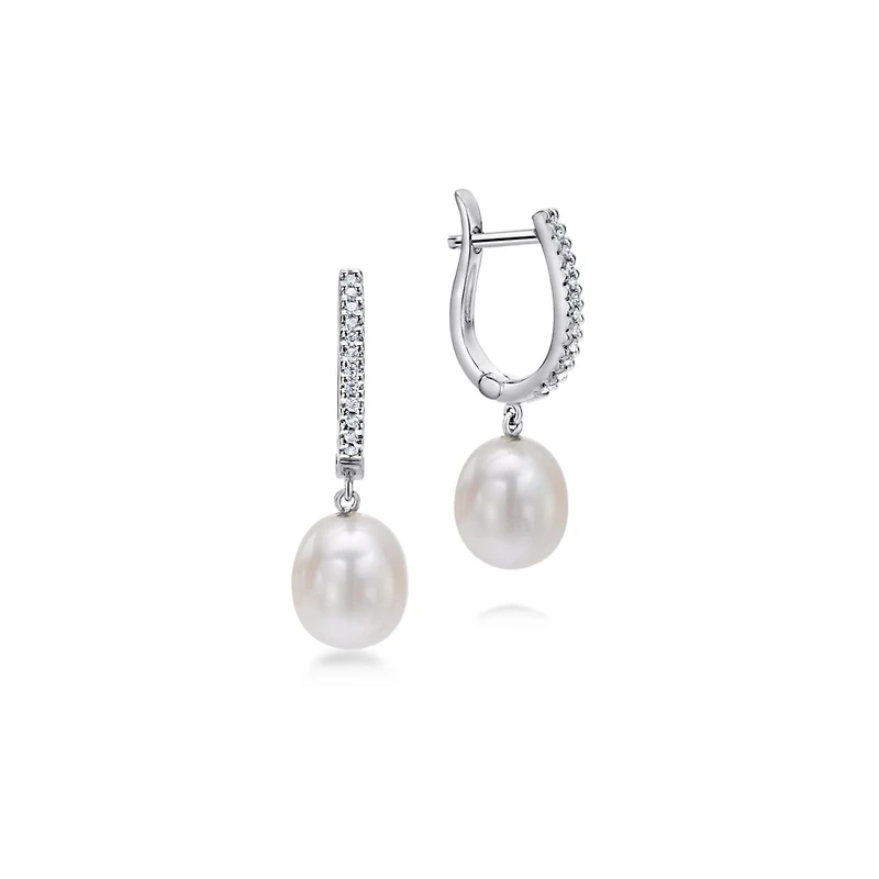 Pearl Drop Diamond Earrings 14K