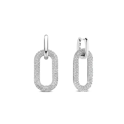 Silver Pave Link Earrings