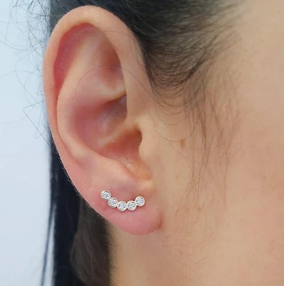 Curved Bar Bezel CZ Earrings