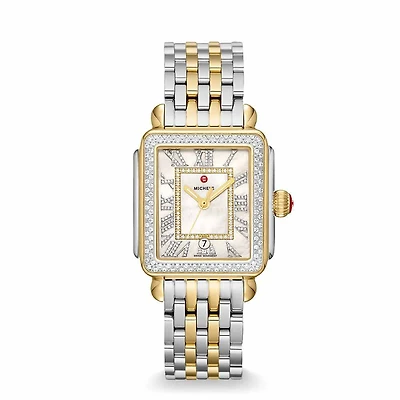 Deco Madison 33MM Two Tone Mother Pearl Diamonds Watch