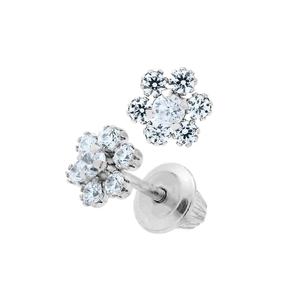 White Gold Flower Earrings