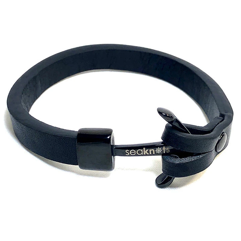 Black Anchor Leather Bracelet