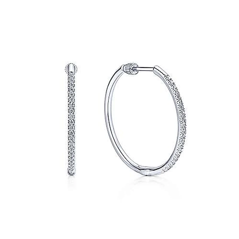 25MM Diamond White Gold Hoop Earrings