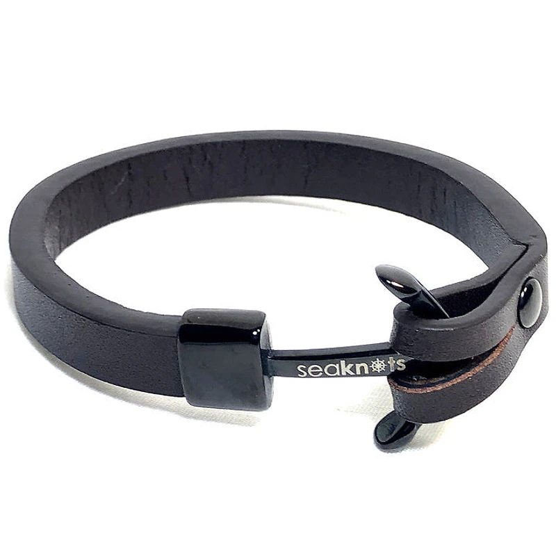Black Anchor Leather Bracelet