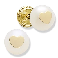6MM Pearl Heart Stud Earrings 14K