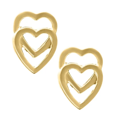 Double Heart 14K Stud Earrings