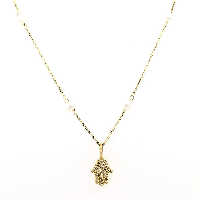 Hamsa Pearl Diamond Necklace