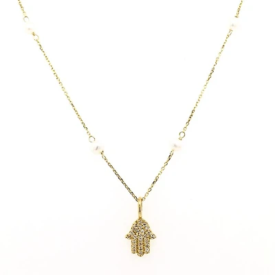 Hamsa Pearl Diamond Necklace