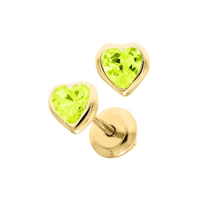 Birthstone Heart Kids Stud Earrings - August